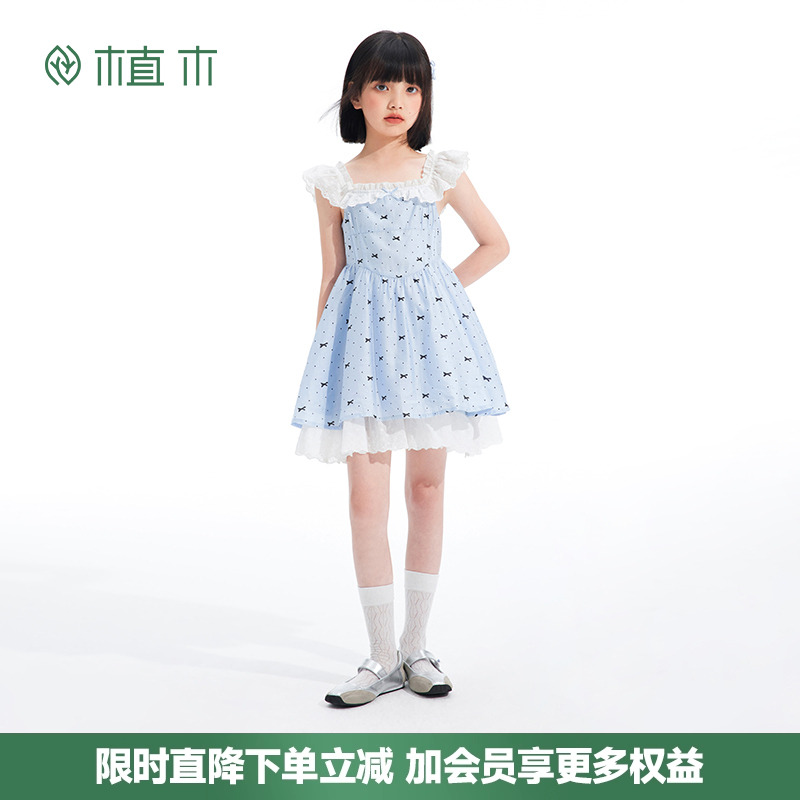 女童法式蝴蝶结波点蕾丝 气质收腰公主裙