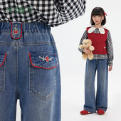 儿童裤 植木童装 子 中大童直筒阔腿裤 牛仔裤 女童裤 子2026春新款