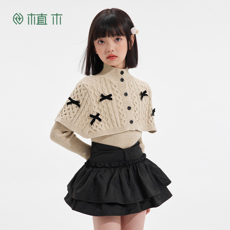 植木童装女童裙子2025秋冬新款中大童收腰半身裙蛋糕裙儿童裙子