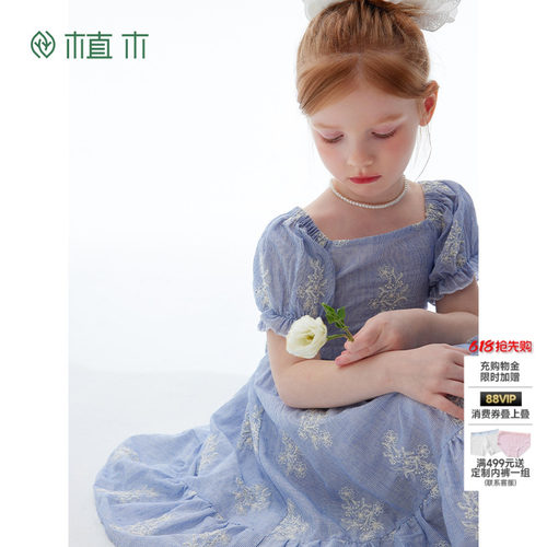 女童 泡泡袖刺绣连衣裙  甜美露背装公主裙