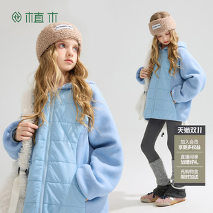 植木 女童棉服防水儿童夹棉棉服童装纯色棉服秋冬新款青少年上衣