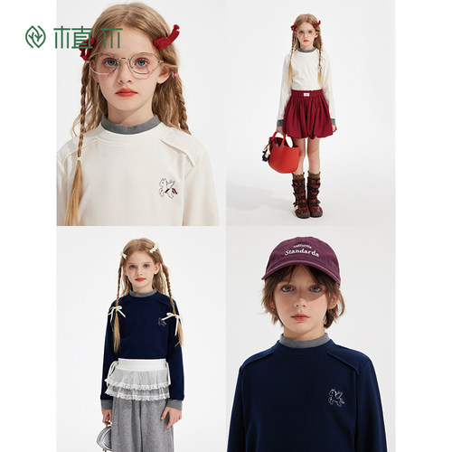 男女童翼马含莱赛尔假两件叠穿小高领T恤