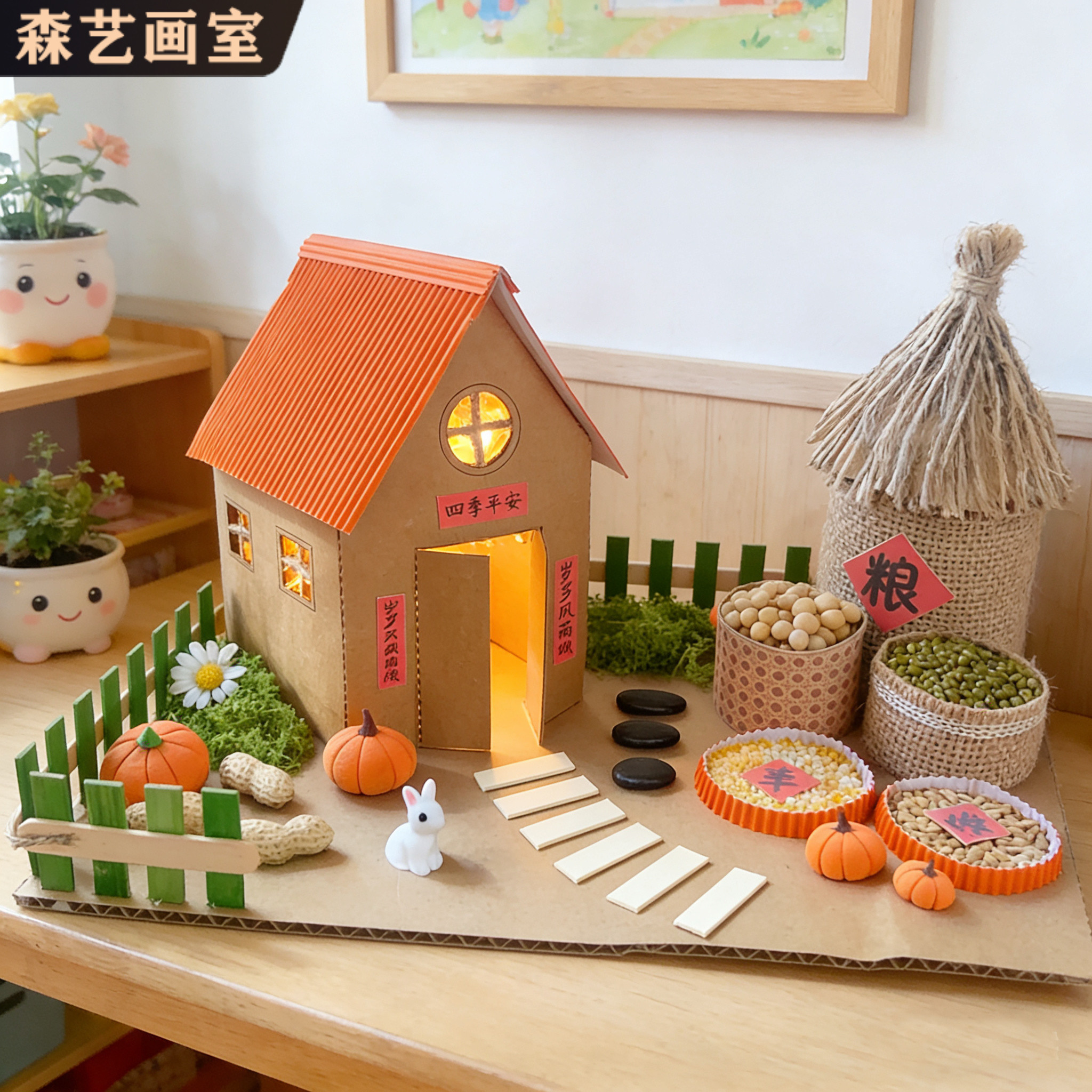 幼儿园秋冬丰收diy小屋房子五谷粮仓晒秋农家小院亲子手工材料包