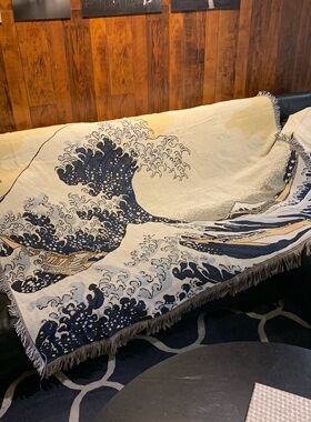神奈川冲浪里 日式风浮世绘风景艺术沙发毯毛毯装饰毯野餐毯横版