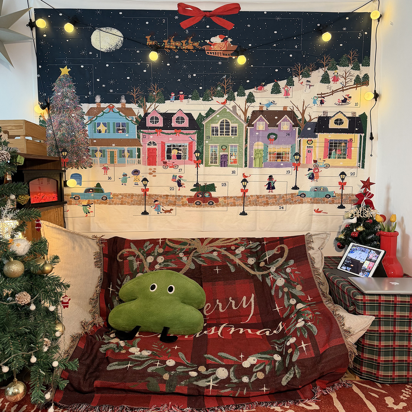 圣诞节布置背景布氛围感卧室床头挂布圣诞场景拍照道具装饰布