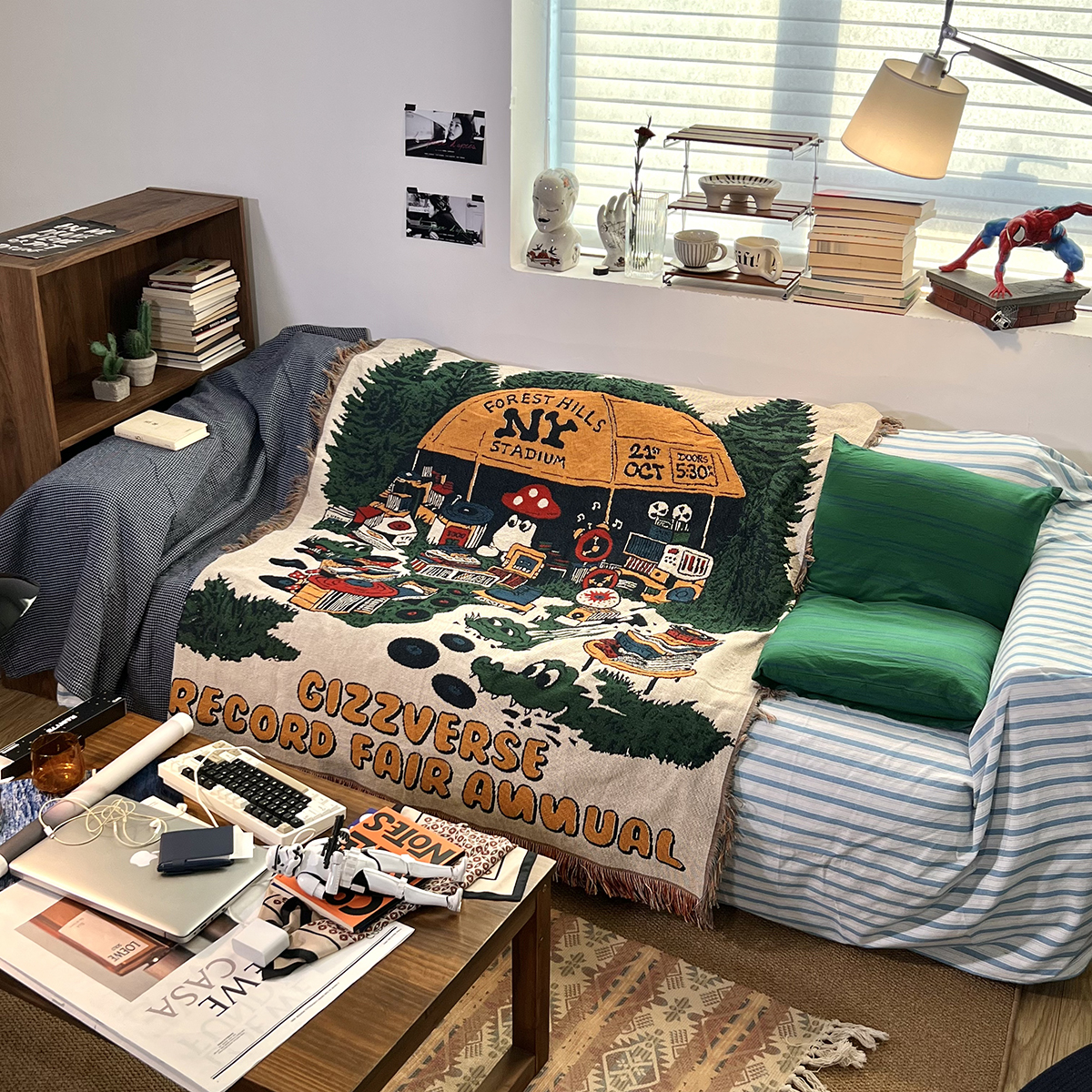 卡通毯子儿童房床头挂布壁毯单人沙发垫盖巾床上盖毯户外露营毯