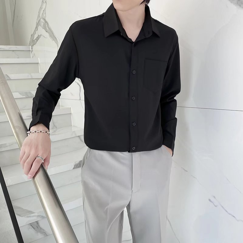 高级感长袖衬衫男士春季丝滑无痕衬衣轻商务纯色免烫修身休闲寸衫