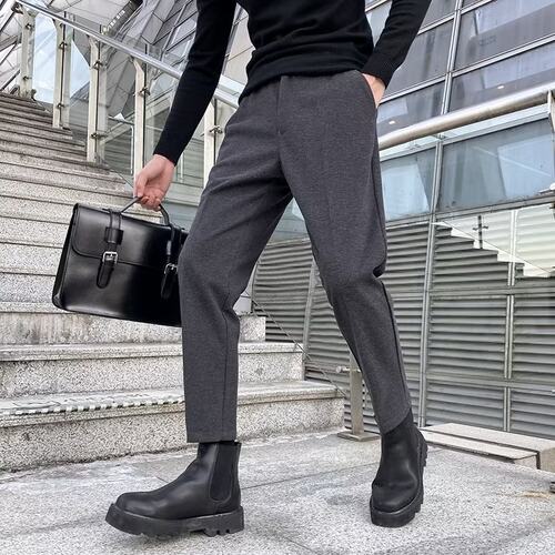 毛呢裤子男修身直筒商务休闲裤