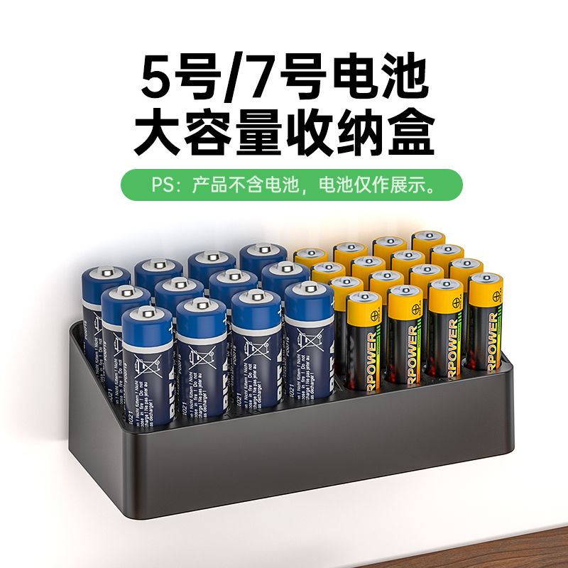 5号7号电池收纳盒桌面家用五号七号玩具电视遥控器手柄麦克风电池存放盒子大容量壁挂墙面整理收纳支架通用
