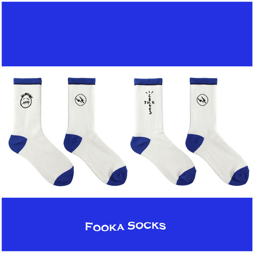 白蓝休闲中筒袜男女同款