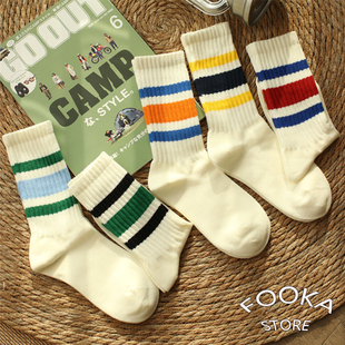 春夏薄款 棉中性条纹中筒袜男女运动复古长袜日系cityboy纯棉袜