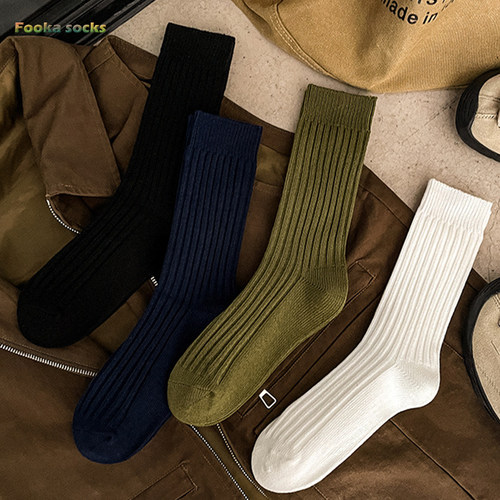 Fooka四色纯色长筒堆堆袜