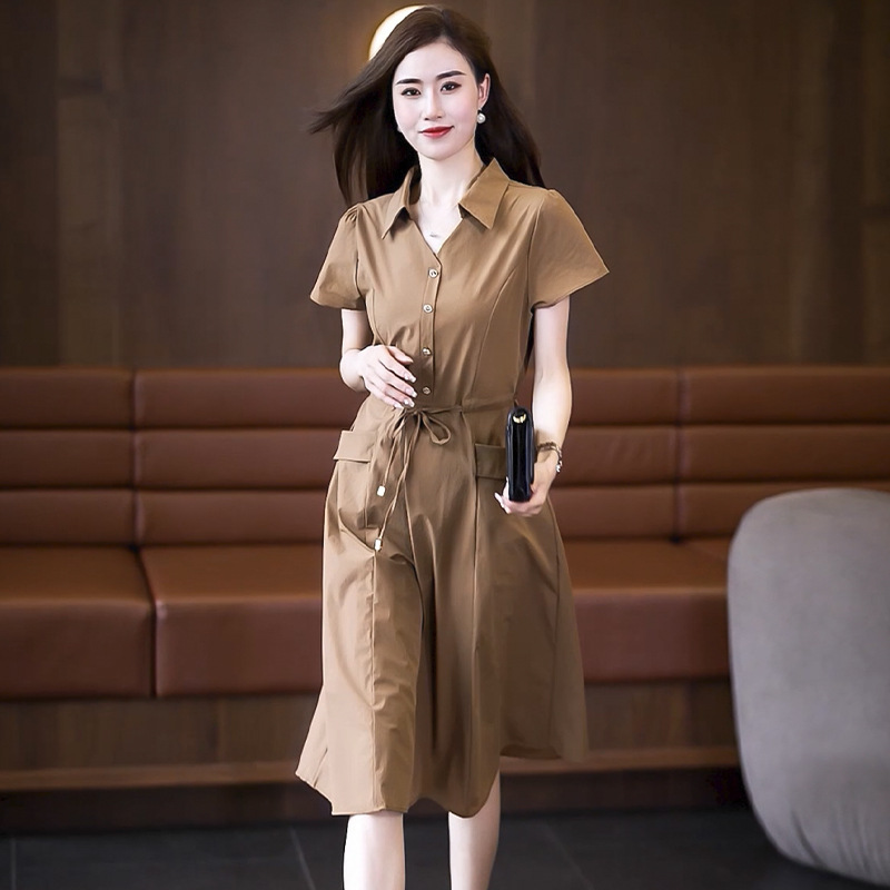 Women's Shirt Dress Fashionable Foreigner Collar Lace up Wai