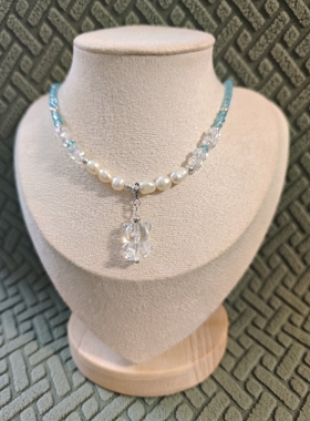 白水小熊珍珠锁骨链项链