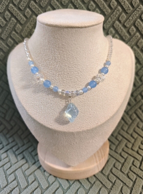 海蓝宝原石手工项链锁骨链