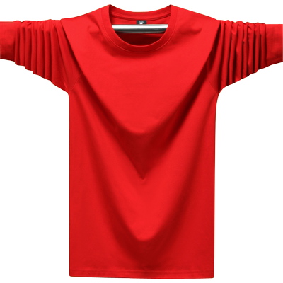 纯棉长袖t恤男春秋季打底衫宽松内搭纯色秋衣上衣女本命年大红色