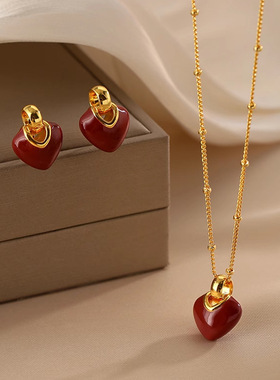 日本gentle motto红色珐琅爱心项链女夏季百搭轻奢高级感小众