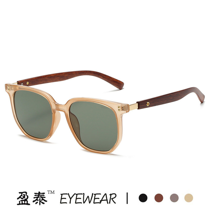 日本gentle motto新款茶色墨镜女 复古木纹腿方框圆脸眼镜时尚