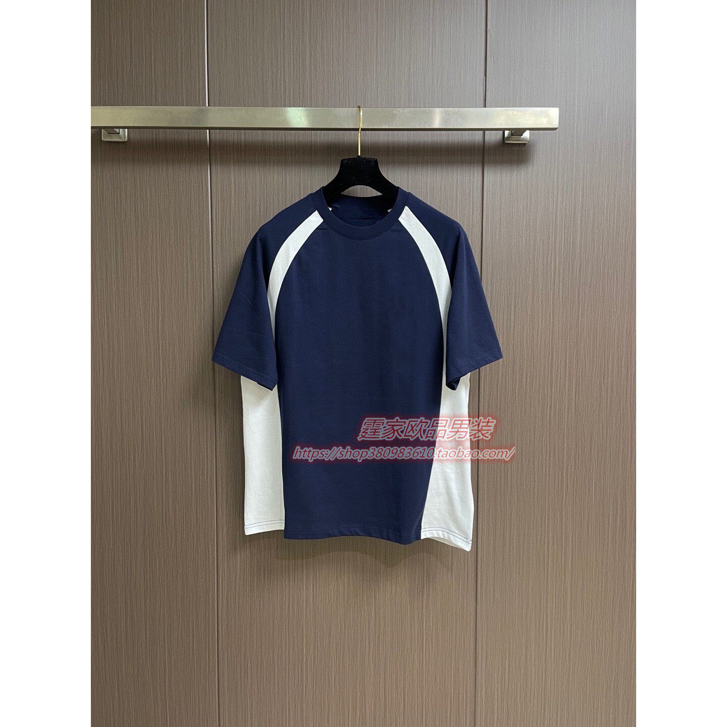 欧洲站夏季2026新款纯色简约弹力拼色韩版潮流圆领短袖t恤男潮