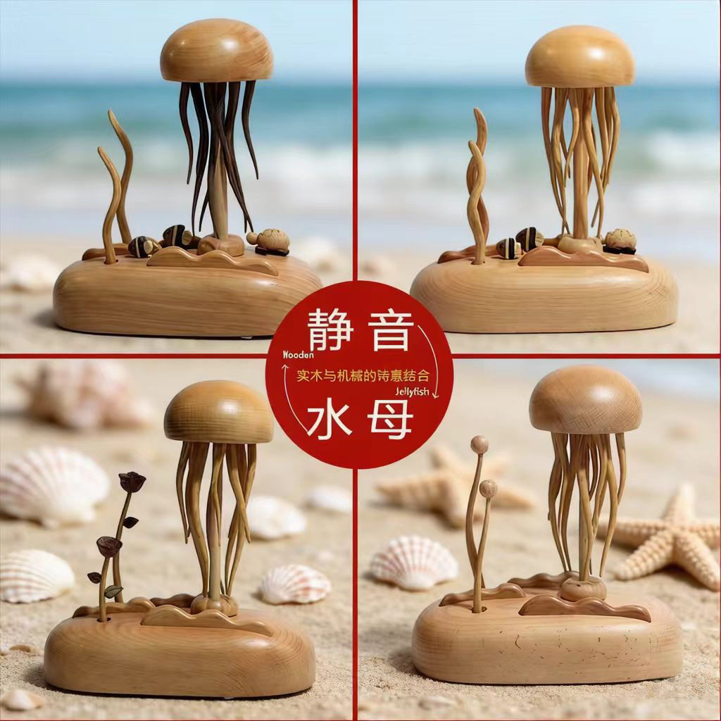 静音长须灵动机械水母音乐盒木制水母八音盒圣诞礼物玩具爆款网红
