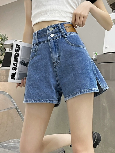 Джинсовая юбка, шорты, тонкие штаны, высокая талия, коллекция 2023, в корейском стиле, свободный крой, А-силуэт