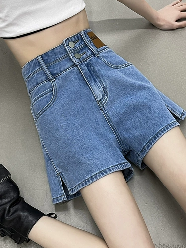 Джинсовая юбка, шорты, тонкие штаны, высокая талия, коллекция 2023, в корейском стиле, свободный крой, А-силуэт
