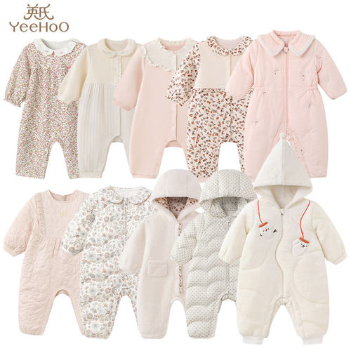 英氏25秋款童装婴幼儿衣服女宝宝甜美可爱柔软长袖连体哈衣爬服