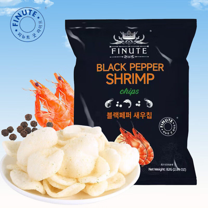 韩国进口FINUTE趣莱福黑胡椒味虾片82g海鲜膨化食品零食小吃休闲,零食/坚果/特产,膨化食品,淘宝优惠券,粉丝福利购,淘宝优惠卷