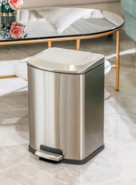 垃圾桶家用不锈钢银白色立式12升有盖脚踏客厅厨房卫生间酒店商用