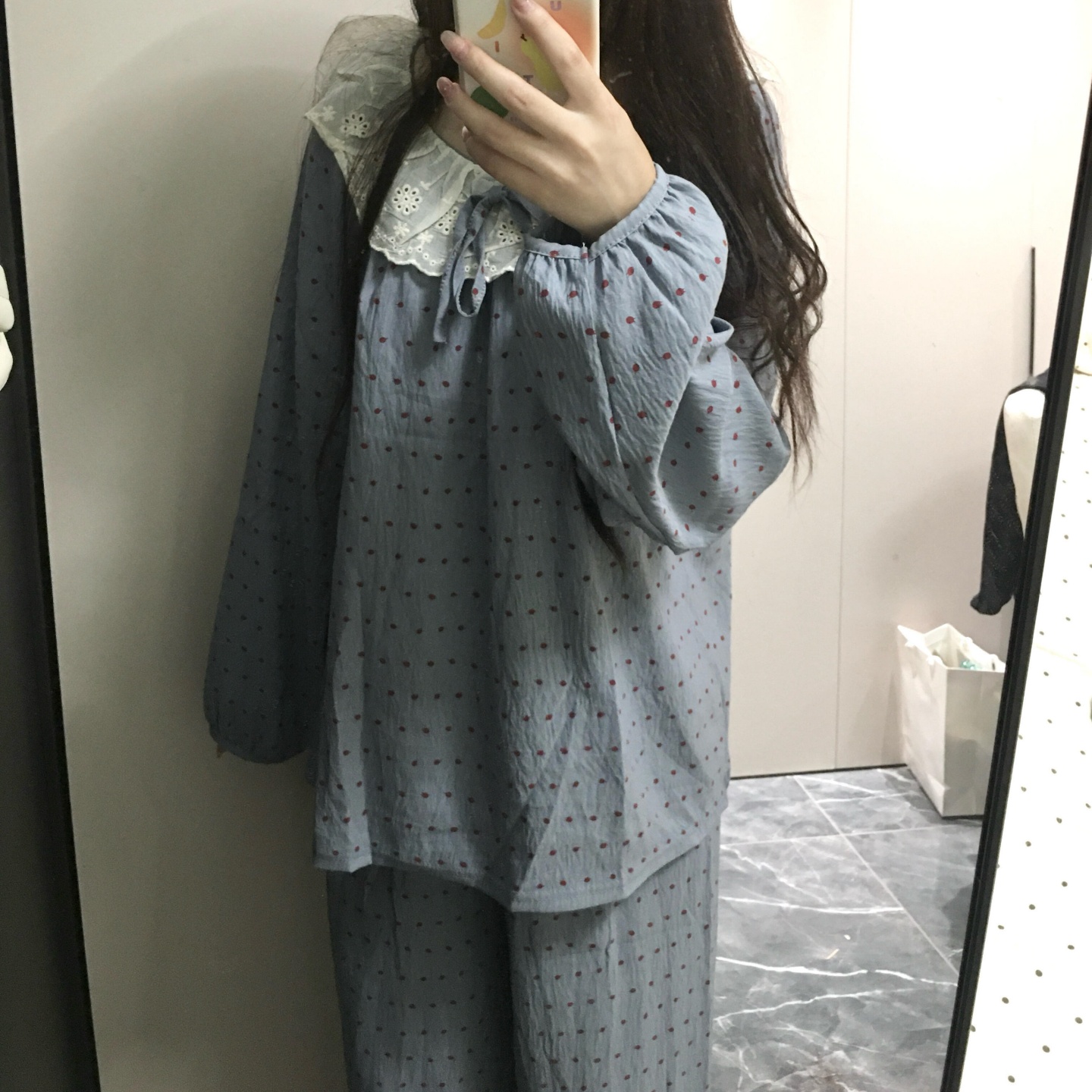 长袖蕾丝ins花边套头薄款宽松睡衣女款春秋可外穿休闲简约风套装