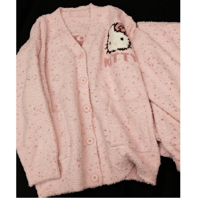 秋冬半边绒可爱kt猫睡衣带口袋女