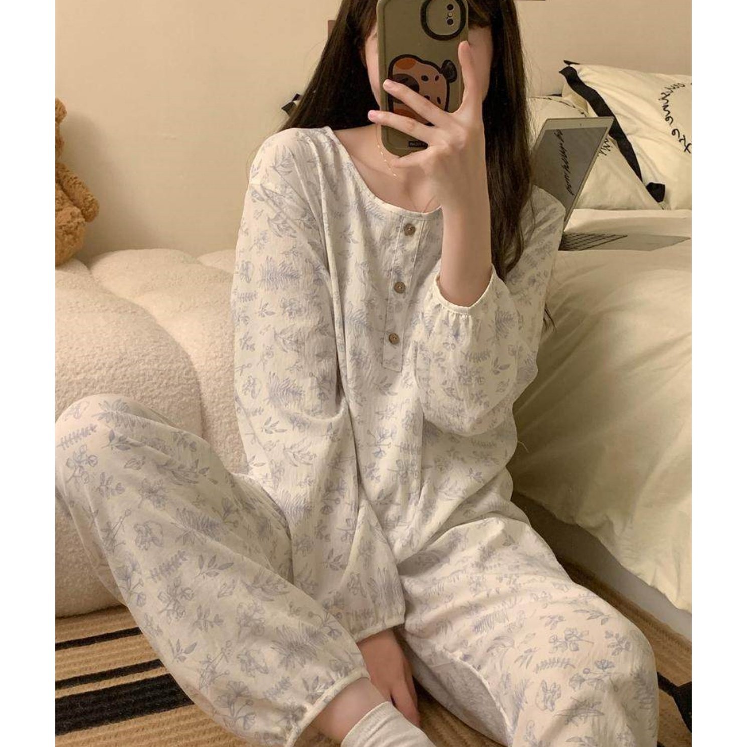 云朵棉睡衣女韩系网红款长袖长裤薄款春秋季花卉圆领休闲两件套装,女士内衣/男士内衣/家居服,睡衣/家居服套装,淘宝优惠券,粉丝福利购,淘宝优惠卷