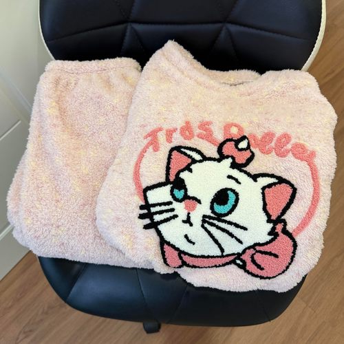 冬季半边绒玛丽猫甜美圆领睡衣女