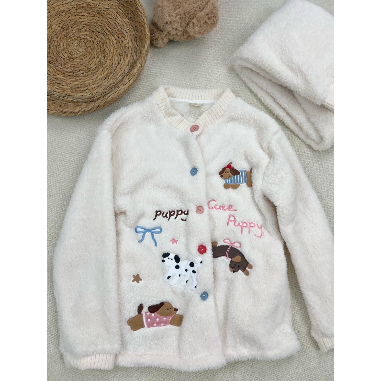 冬季款可爱卡通狗狗睡衣女法兰绒