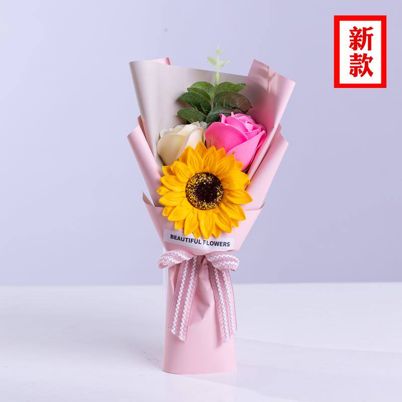 生日礼物送女生情人教师节活动创意小礼品3朵香皂玫瑰太阳花束盒
