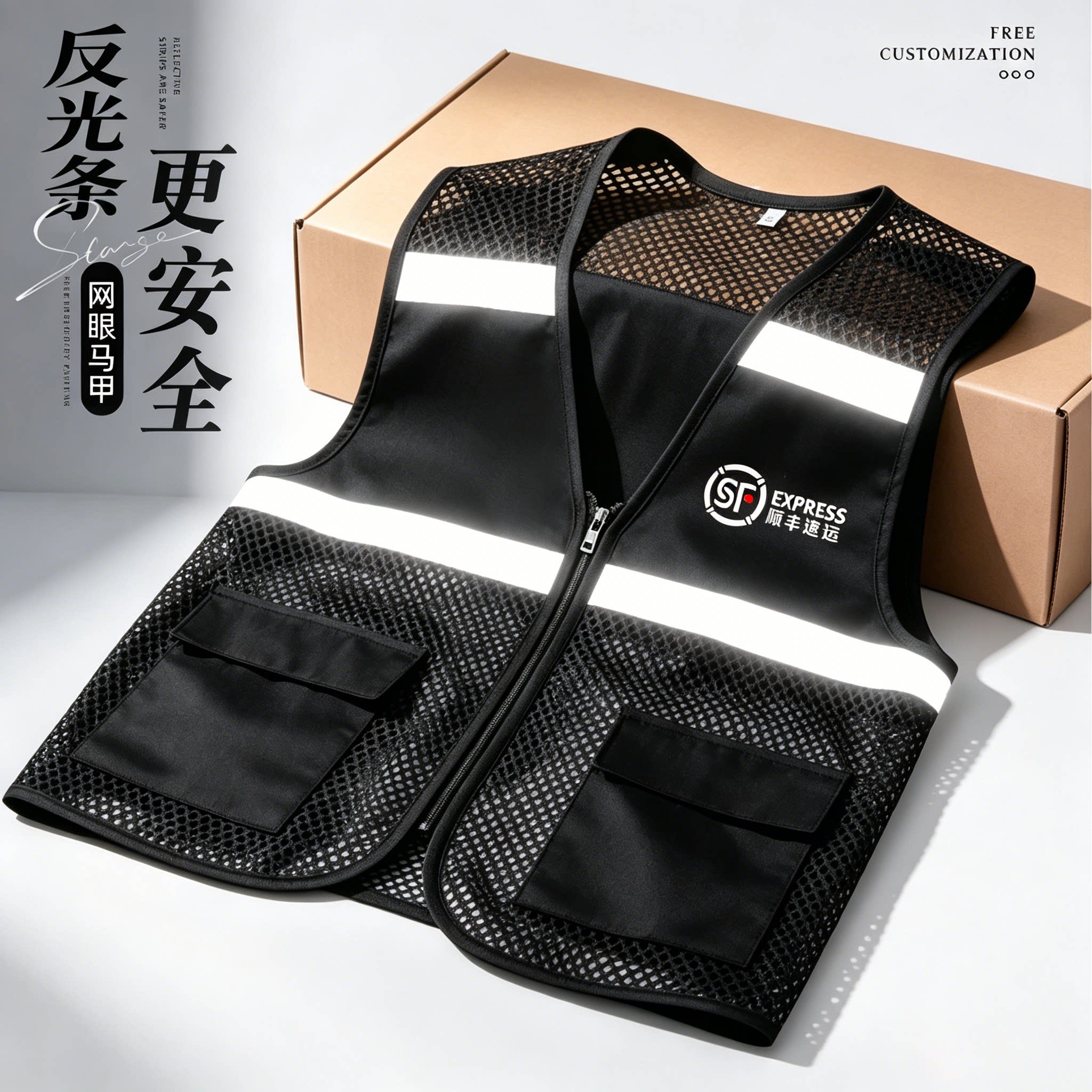 顺丰快递反光马甲背心定制logo外卖代驾反光衣安全透气网眼工作服