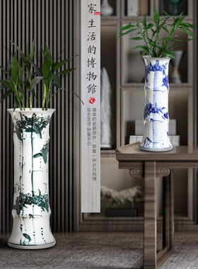 景德镇富贵竹高款电视柜青花瓷瓶