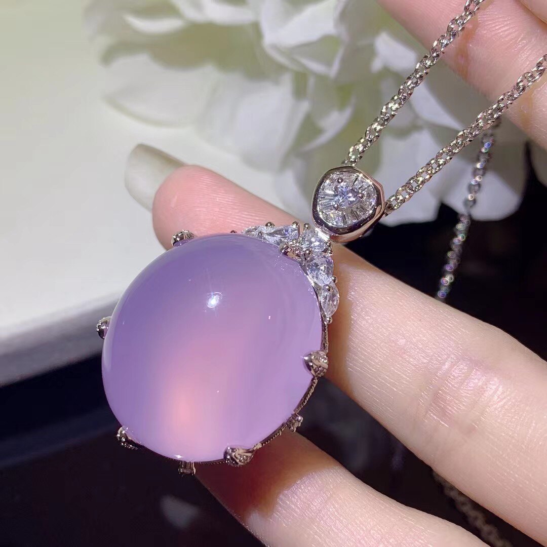 冰种翡翠吊坠紫罗兰鸽子蛋面项链天然缅甸玉石925银镶嵌戒指正品