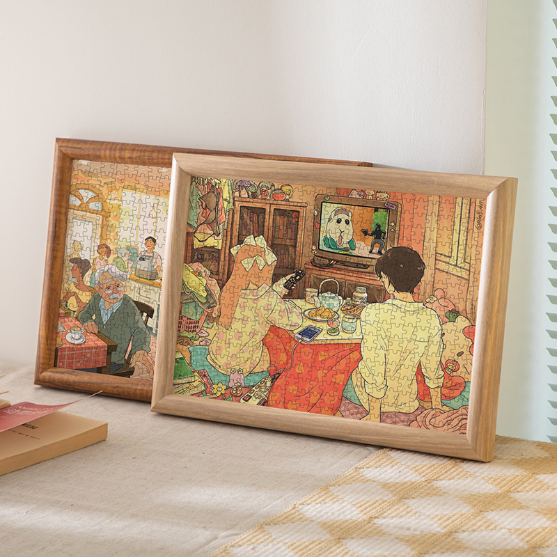 实木拼图框1000片大相框挂墙300拼图框架500装裱画 画框定制裱框2