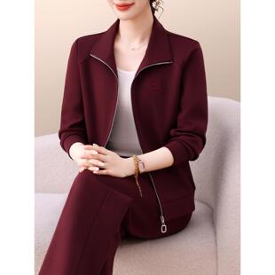 洋气减龄中老年妈妈春装 跑步两件套 女春秋新款 高端休闲运动服套装