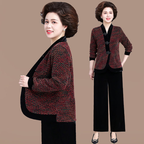 新中式中老年国风上衣两件套春秋