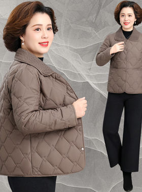 中年妈妈冬装夹棉厚外套高端洋气轻薄小棉袄老年人小个子棉服秋冬