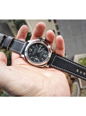 GF手工表带柔软黑色霍尔文茶芯复古牛皮手工定制适用于沛纳海