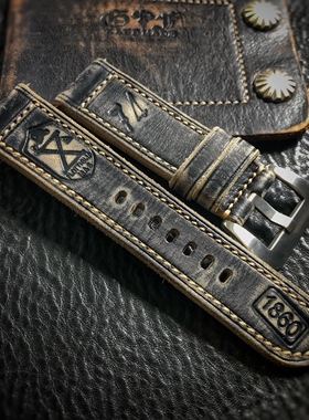 GF手工表带霍尔文茶芯牛皮复古表带柔软111 372适用于沛纳海大飞