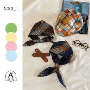 MOGUJ儿童复古三角巾25秋冬保暖儿童格子围巾男女童宝宝防风围脖
