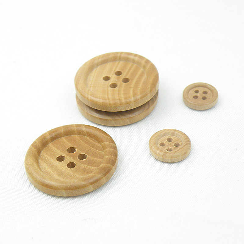 手工diy木制纽扣圆形天然原木质色四眼衬衫毛衣开衫外套装饰扣子