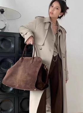 外贸跨境The Row Margaux15麂皮托特通勤手提女包质感麂皮旅行包