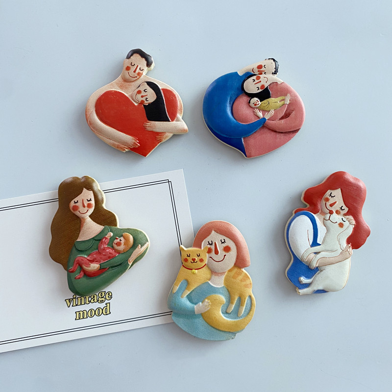 【4个包邮】动漫ins风爱的拥抱女孩卡通树脂磁性冰箱贴家居装饰