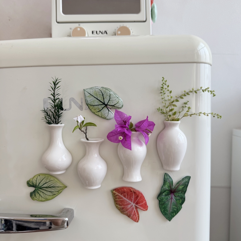【4个包邮】创意陶瓷3D立体仿真白瓷插花冰箱贴洞洞板磁性装饰