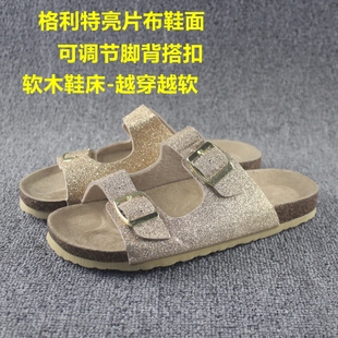 女士轻便软木拖亲子休闲一字拖露趾拖鞋 夏季 中大童软底防滑沙滩拖